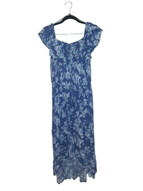 Xhilaration Blue Floral Maxi Dress Large Smocked Off Shoulder High Low Boho